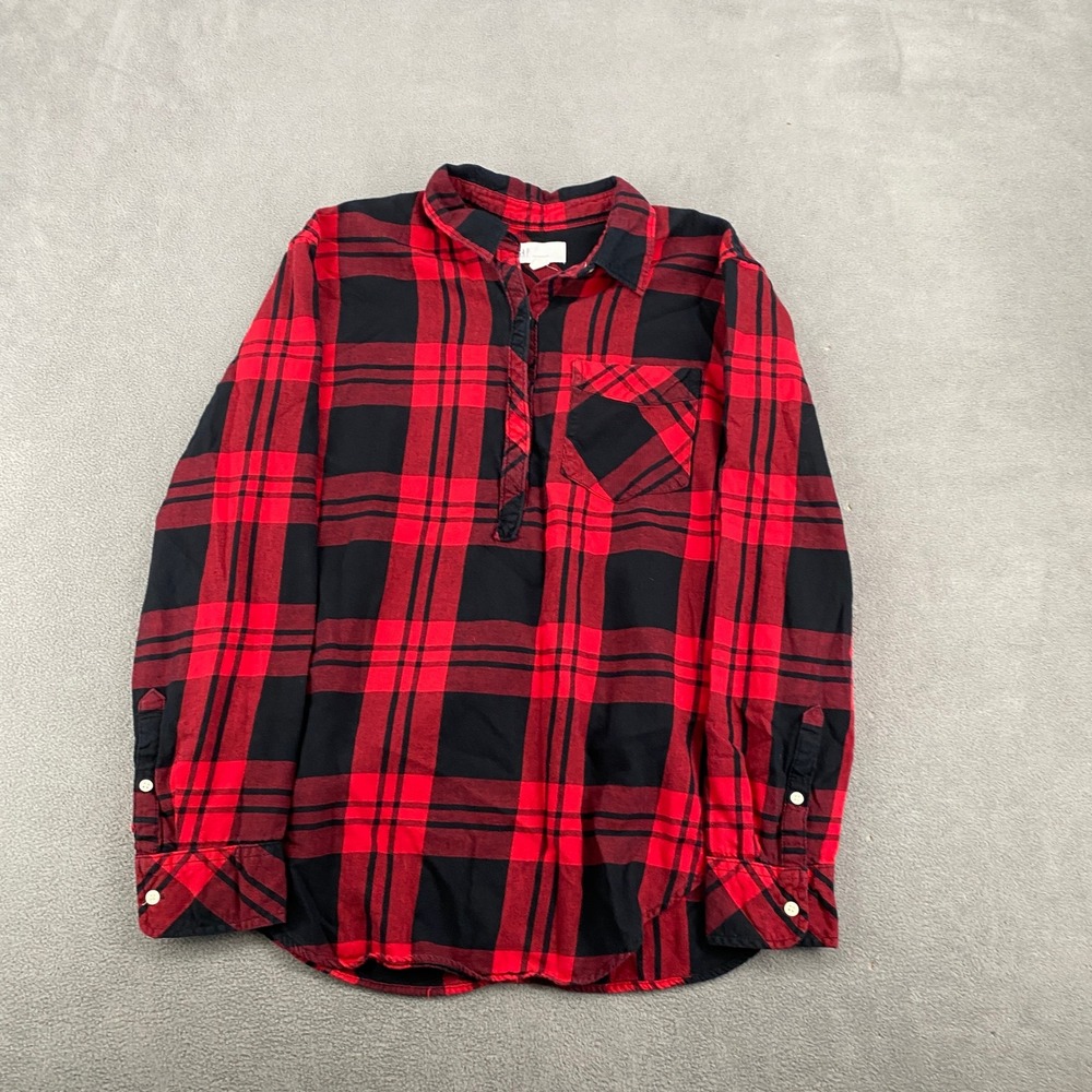 Gap Mens Red Black Buffalo Plaid Flannel Button Down Shirt Small Long Sleeve